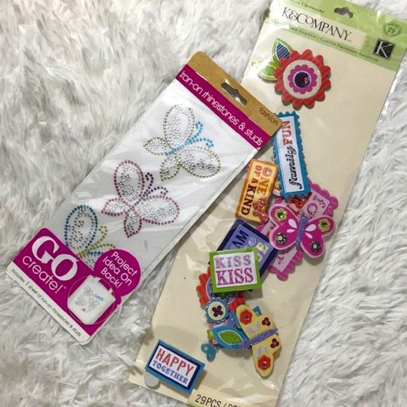 NWOT K & Company Adhesive Chipboard & Iron-On Butterflies Rhinestone & Studs Set - Picture 1 of 9